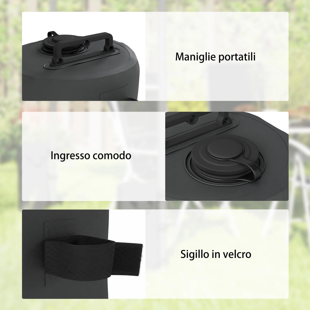 Set 4 Zavorre per Gazebo Ø20x32,5 cm con Maniglie e Cinghie a Strappo in Tessuto Plastica 500D Nero