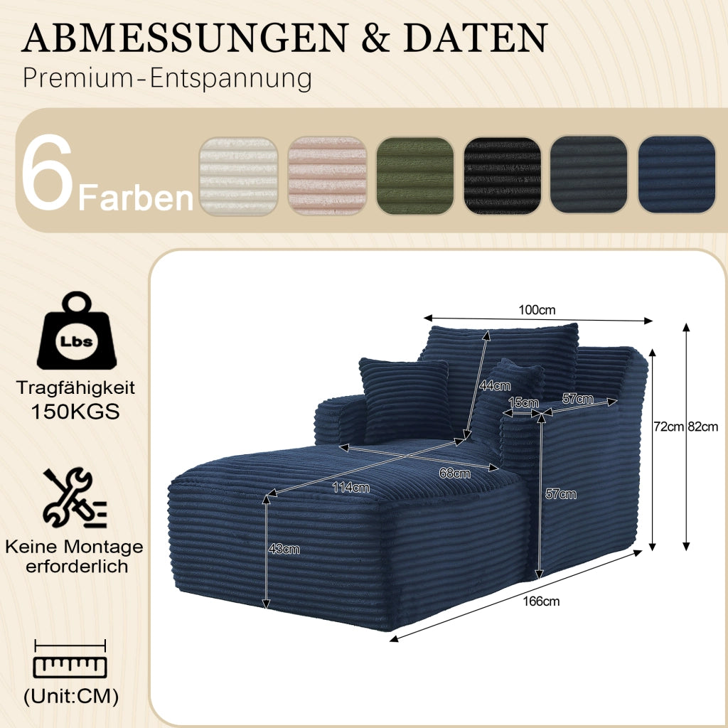 Chaise longue relax convertibile - funzione letto e design salvaspazio - in corduroy - blu