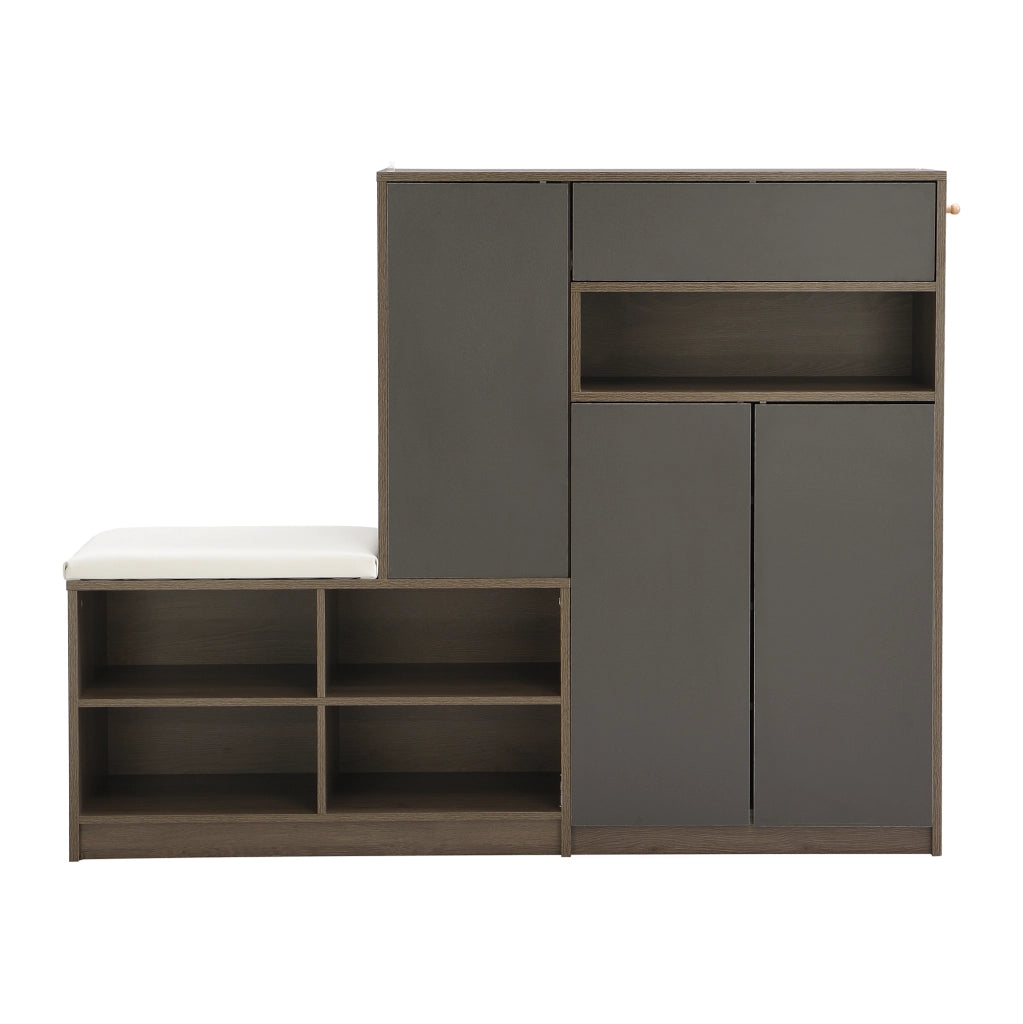 Panca portascarpe e armadio scarpe multifunzione con seduta imbottita e ripiani regolabili, grigio, 140/35/110 cm