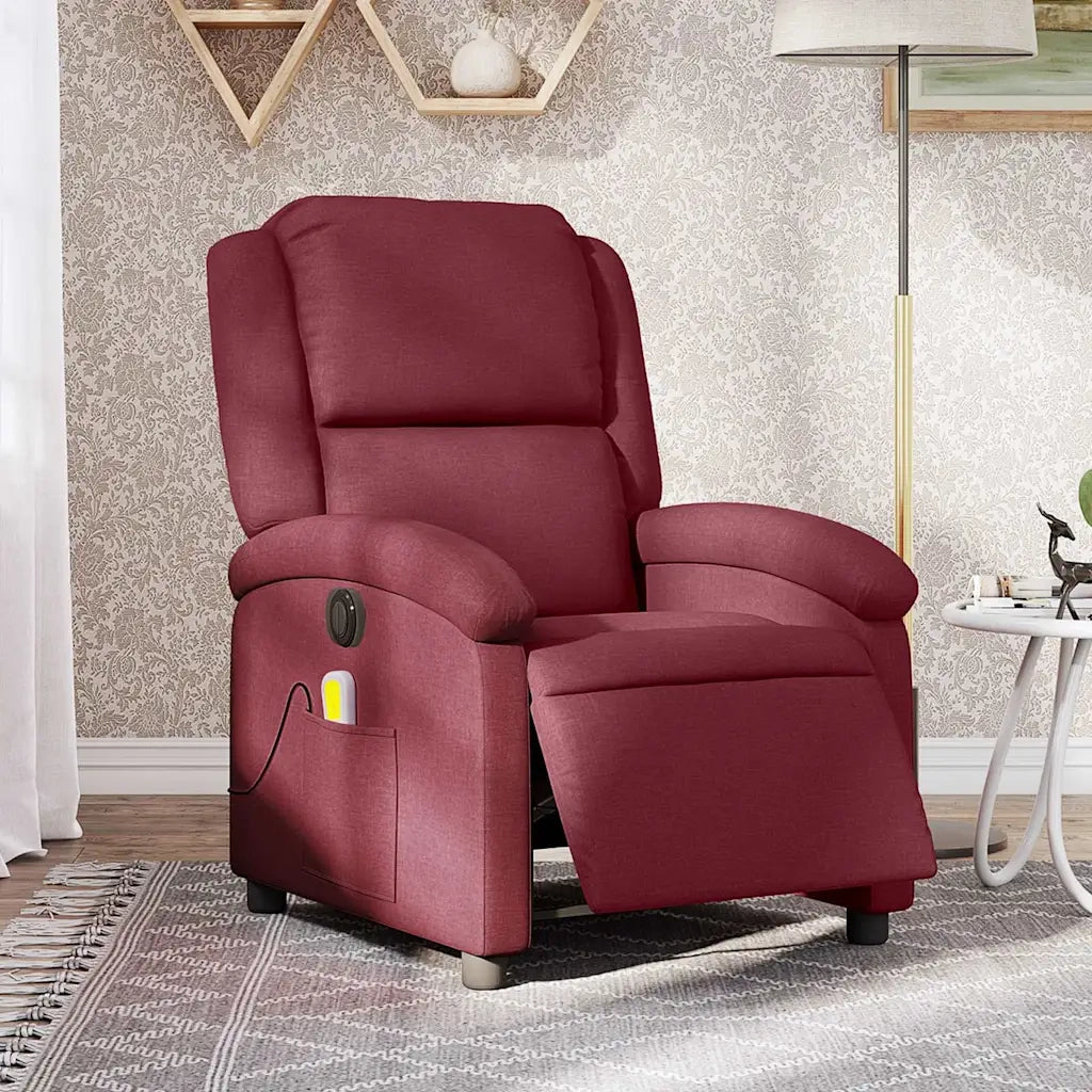 Poltrona Massaggiante | Sedia Relax Reclinabile Elettrica Rosso Vino Tessuto