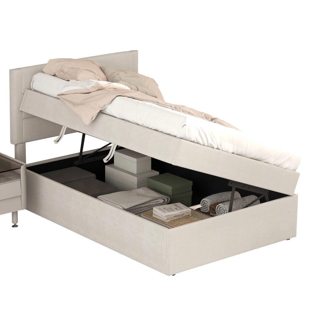Letto imbottito 90x200 cm con contenitore beige