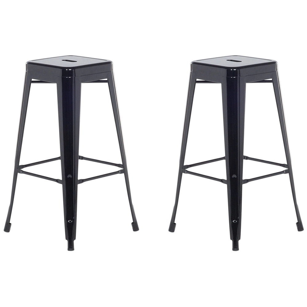 Set di 2 sgabelli da bar in Acciaio Nero 76 cm impilabili altezza bancone industriale