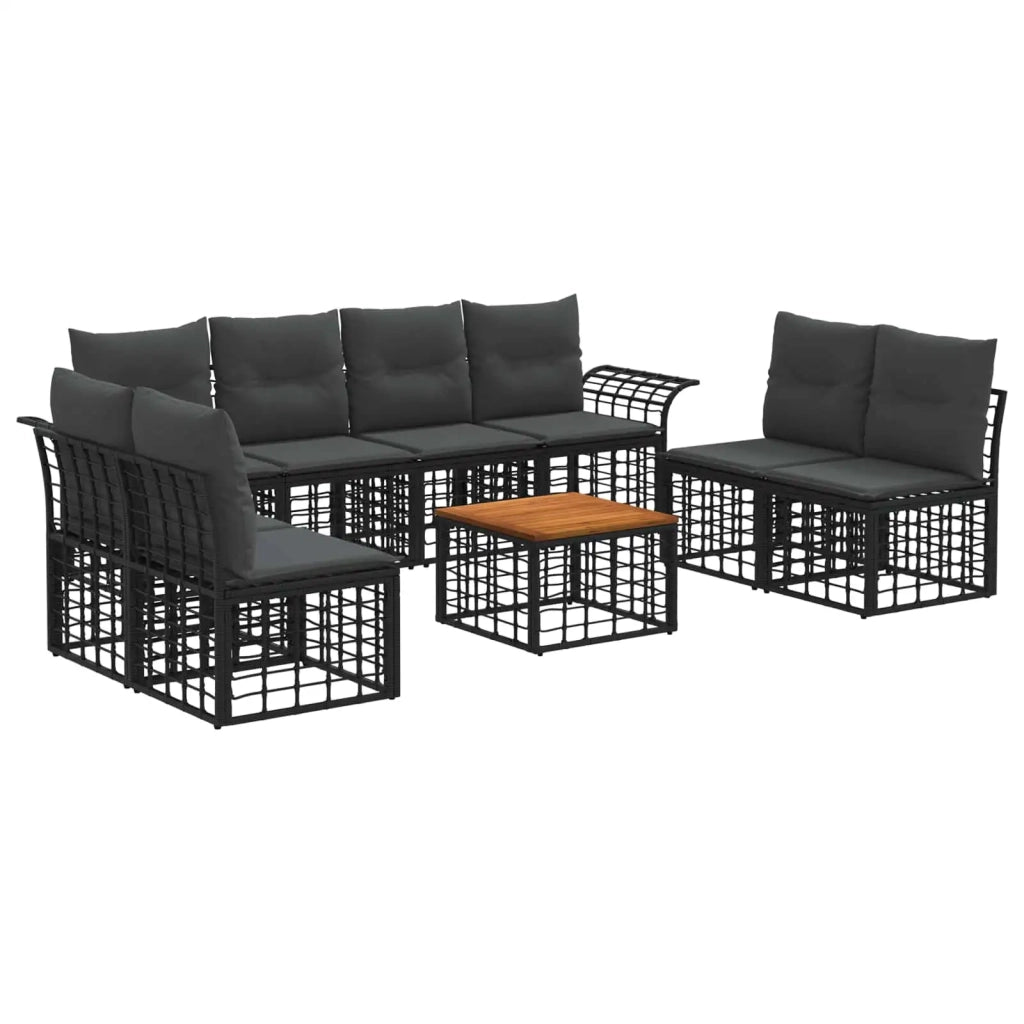 Set di divani da esterno 9 pcs Nero e Grigio scuro Poliestere