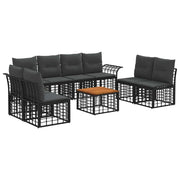 Set di divani da esterno 9 pcs Nero e Grigio scuro Poliestere
