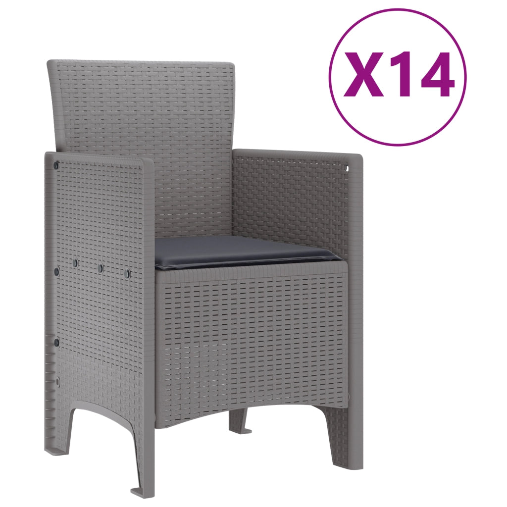 Set da Pranzo in Giardino 15 Pezzi con Cuscini Grigio Chiaro Polyrattan