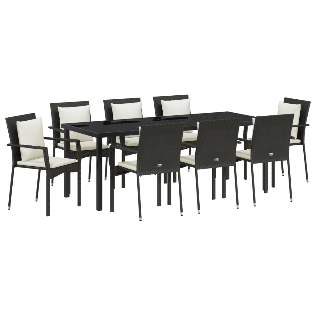 Set di Mobili da Pranzo da Giardino con Cuscini Nero Polyrattan