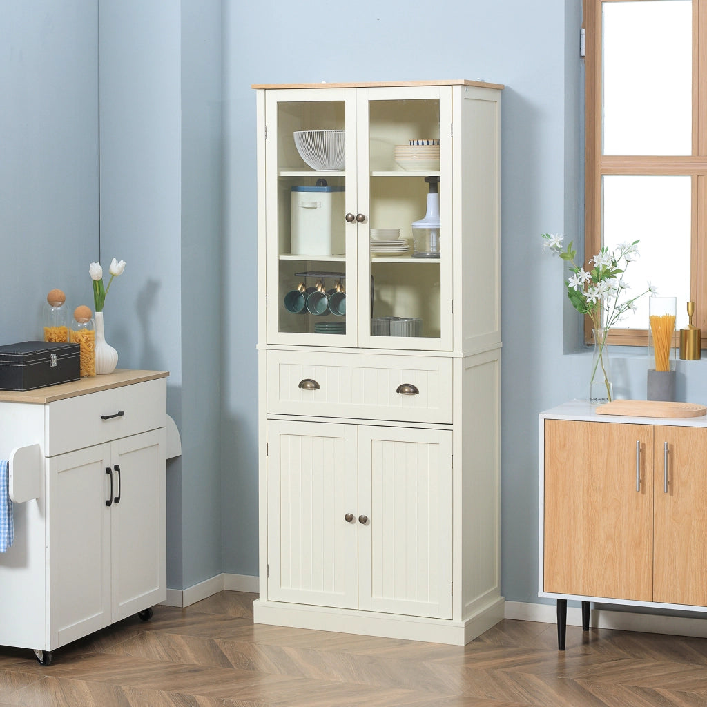 Credenza con Vetrina e Cassetto ¨C Xylo ¨C Crema 76x40x182,5 cm