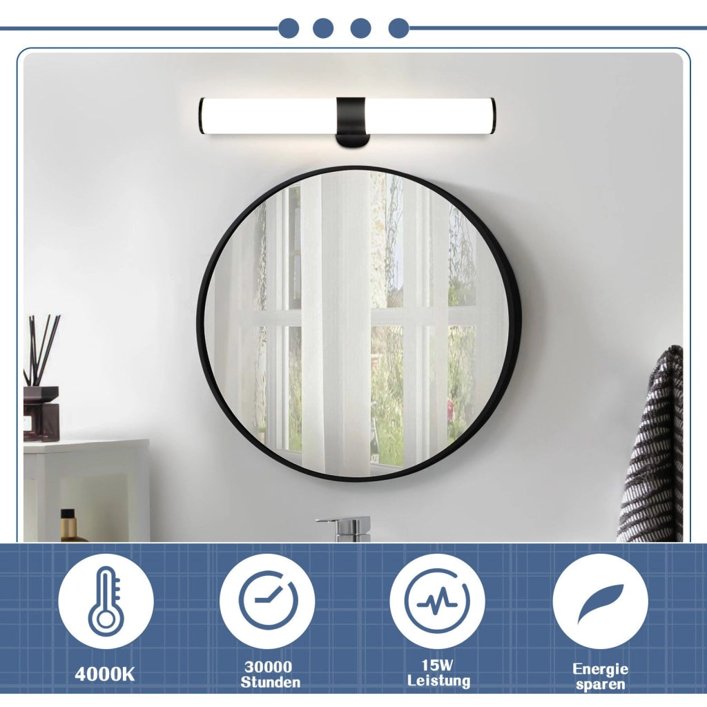 ZMH Lampada da Bagno sopra Specchio Nera 8W IP44 a Parete Luce Neutra 4000K 40cm