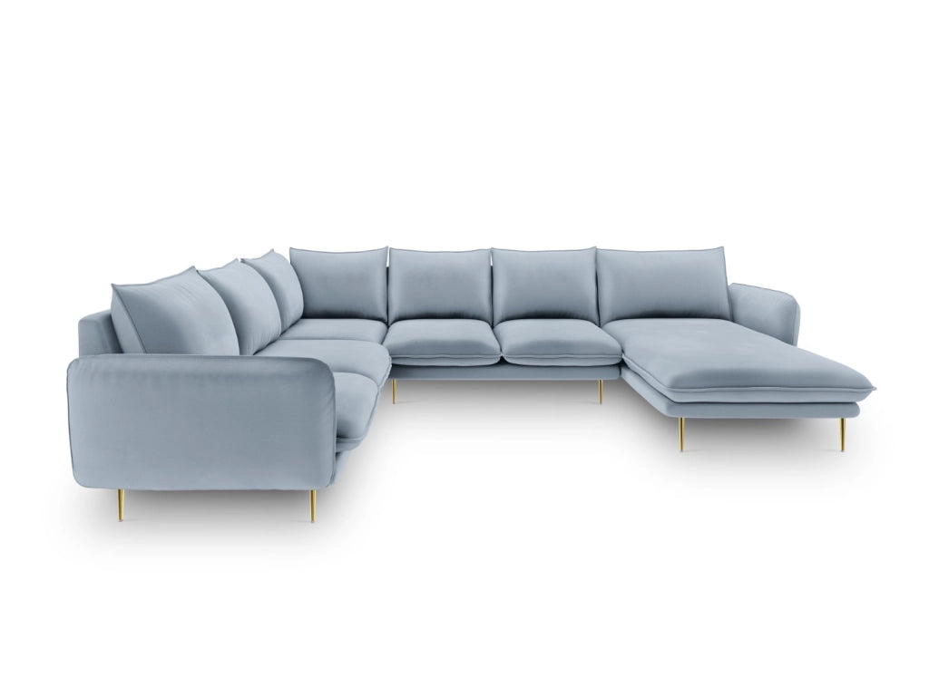 Cosmopolitan Design - Divano panoramico sinistro "Vienna" 7 posti in velluto azzurro 