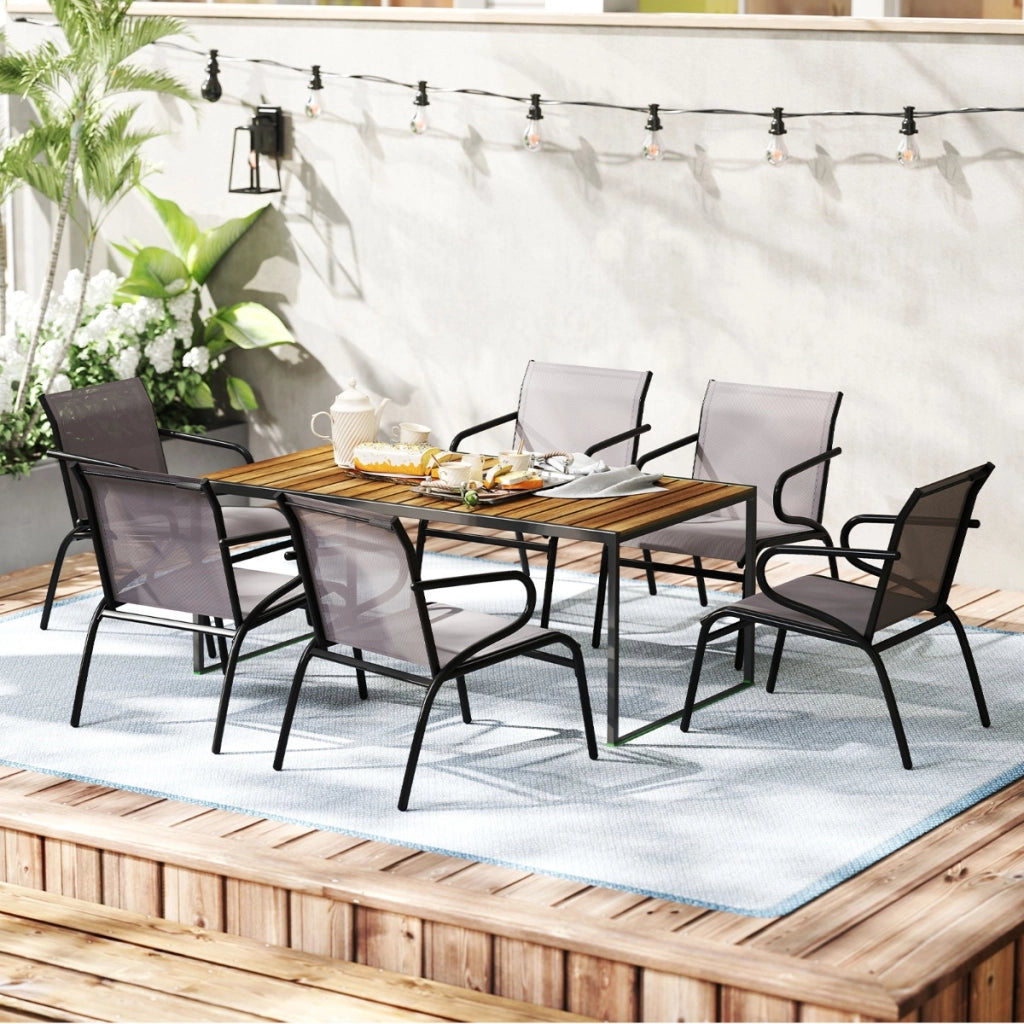 Sedie da bistro moderne da esterno con braccioli per piscina in metallo-Set di sedie da patio 2 con tessuto traspirante e struttura Grigio