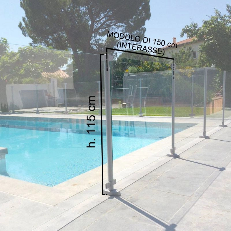 Recinzione Di Sicurezza Per Piscina In Vetro E Alluminio Crystal Shield Sp03 - Kit Modulo 150 X H. 114 Cm Altezza: 114 cm