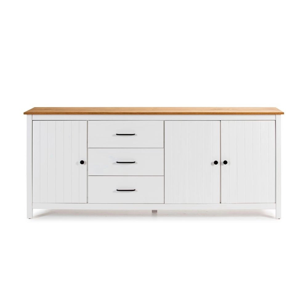 Credenza Miranda in legno massiccio colore bianco e pino 191x40x80H - 3 Ante e 3 cassetti
