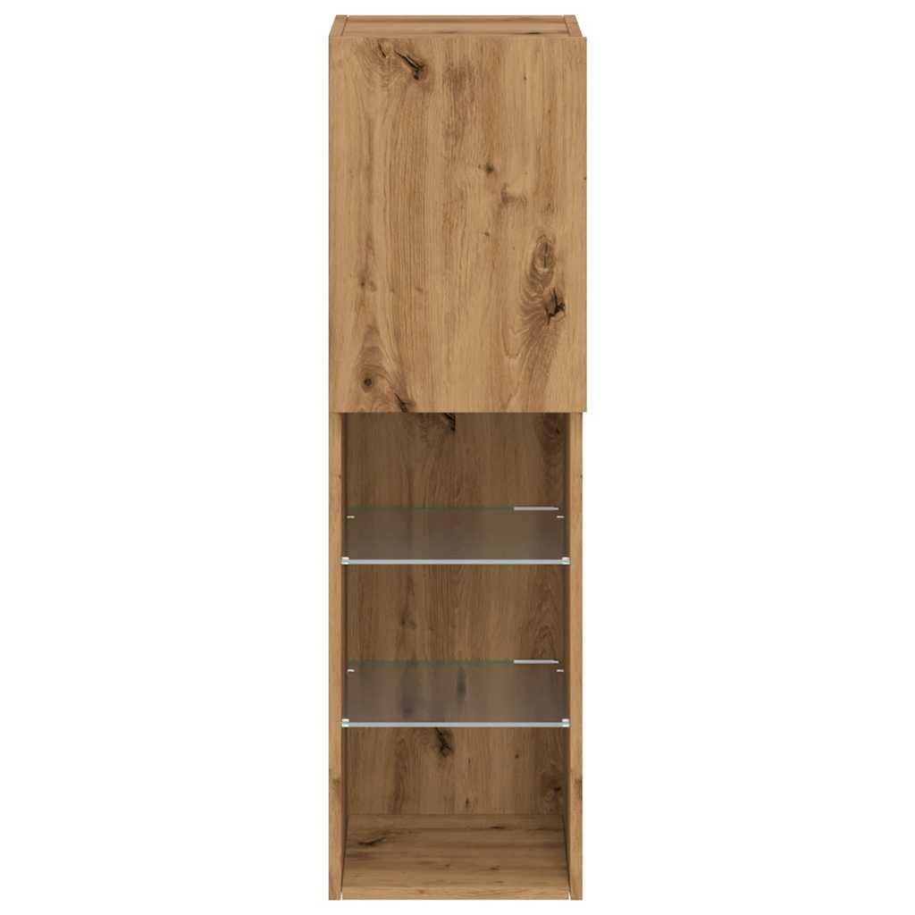 Mobile TV multimediale mensola TV credenza mobile TV per sala da pranzo soggiorno camera da letto con luci LED 2 pezzi rovere lavorato a mano 30,5 x 30 x 102 cm marrone 02_0028888