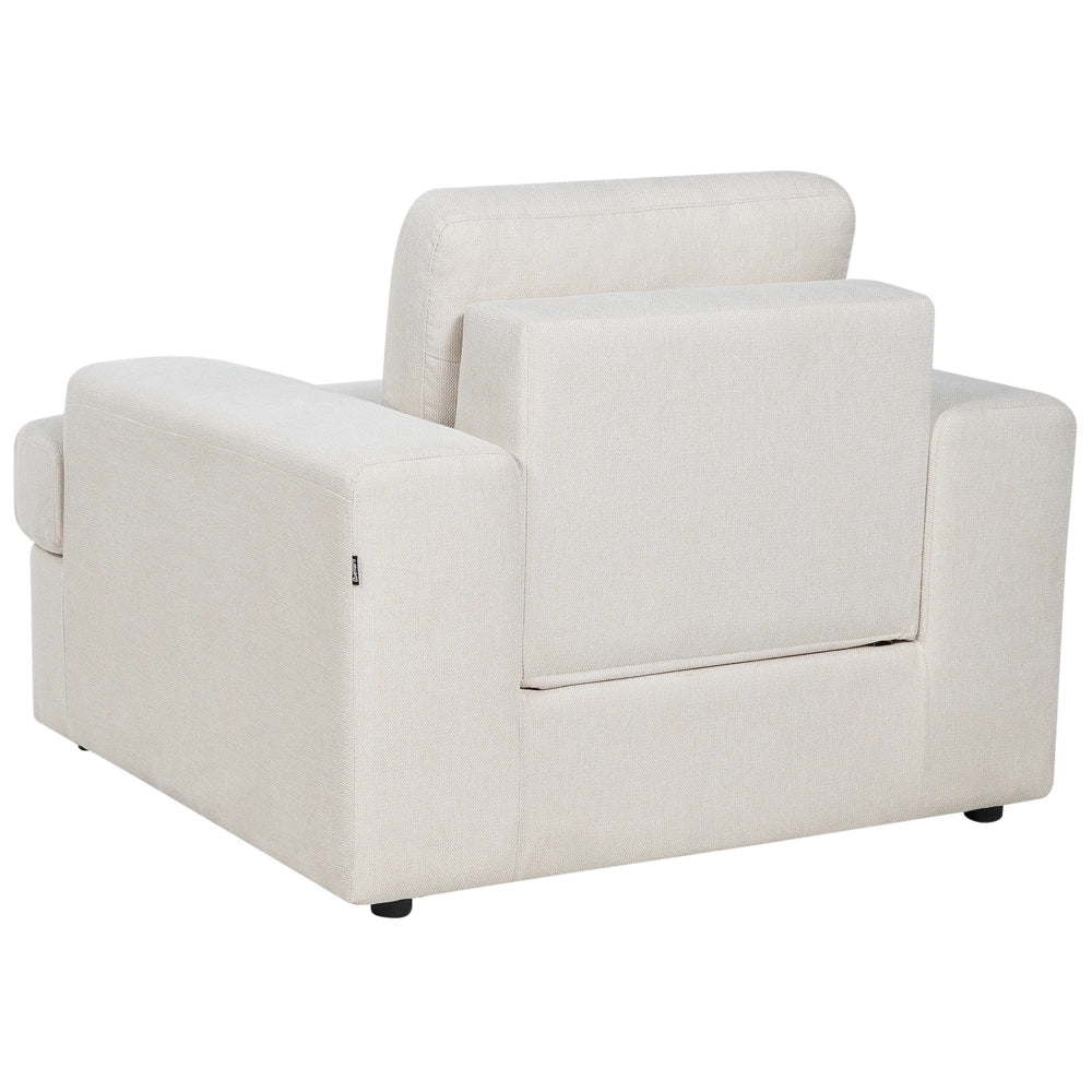 Set da salotto in tessuto beige chiaro imbottito a 4 posti con poltrona, schienale imbottito, divano classico per il soggiorno.