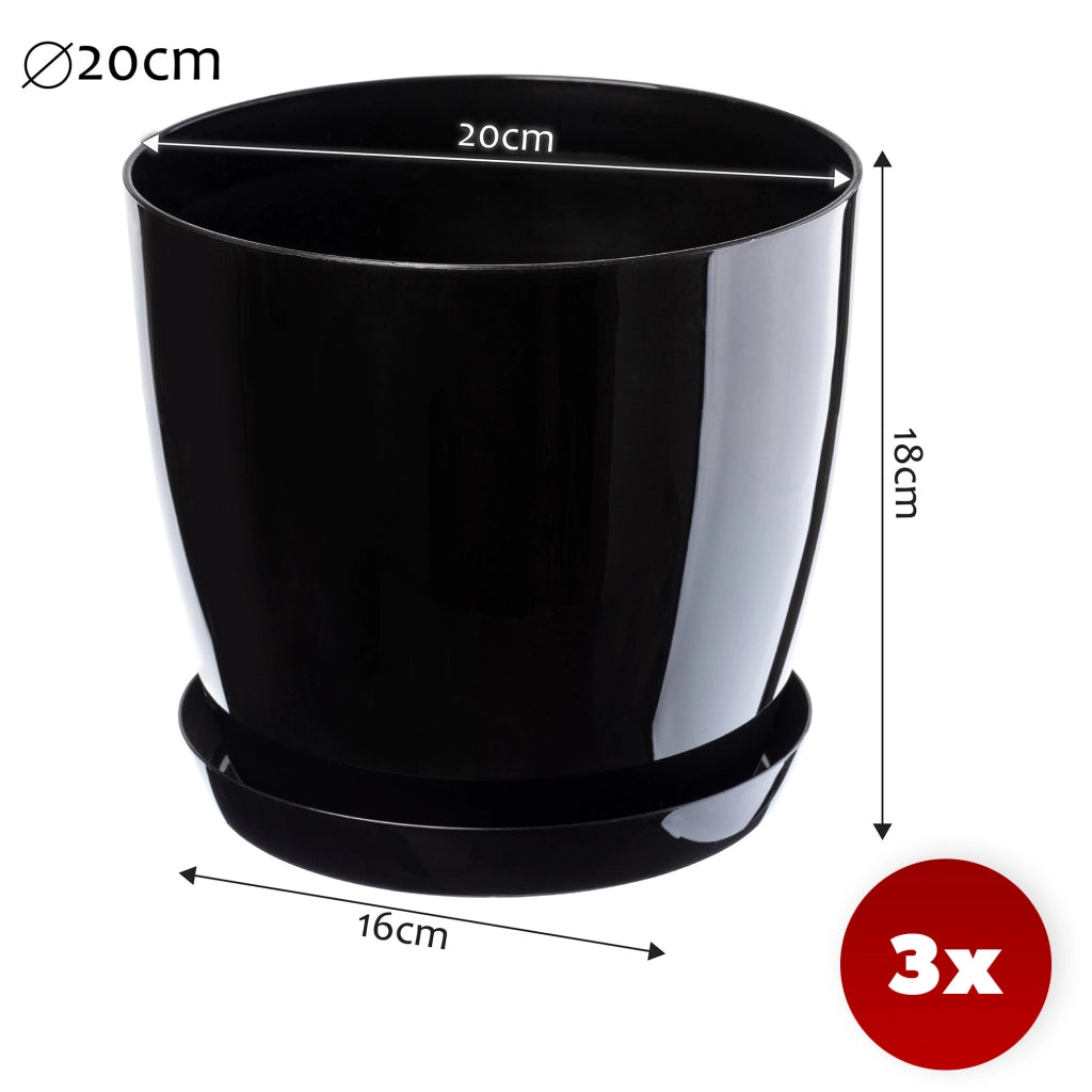 Vaso da fiori KADAX, fioriera, coperchio, 20 cm, supporto per fiori, plastica nera, 3 pezzi.