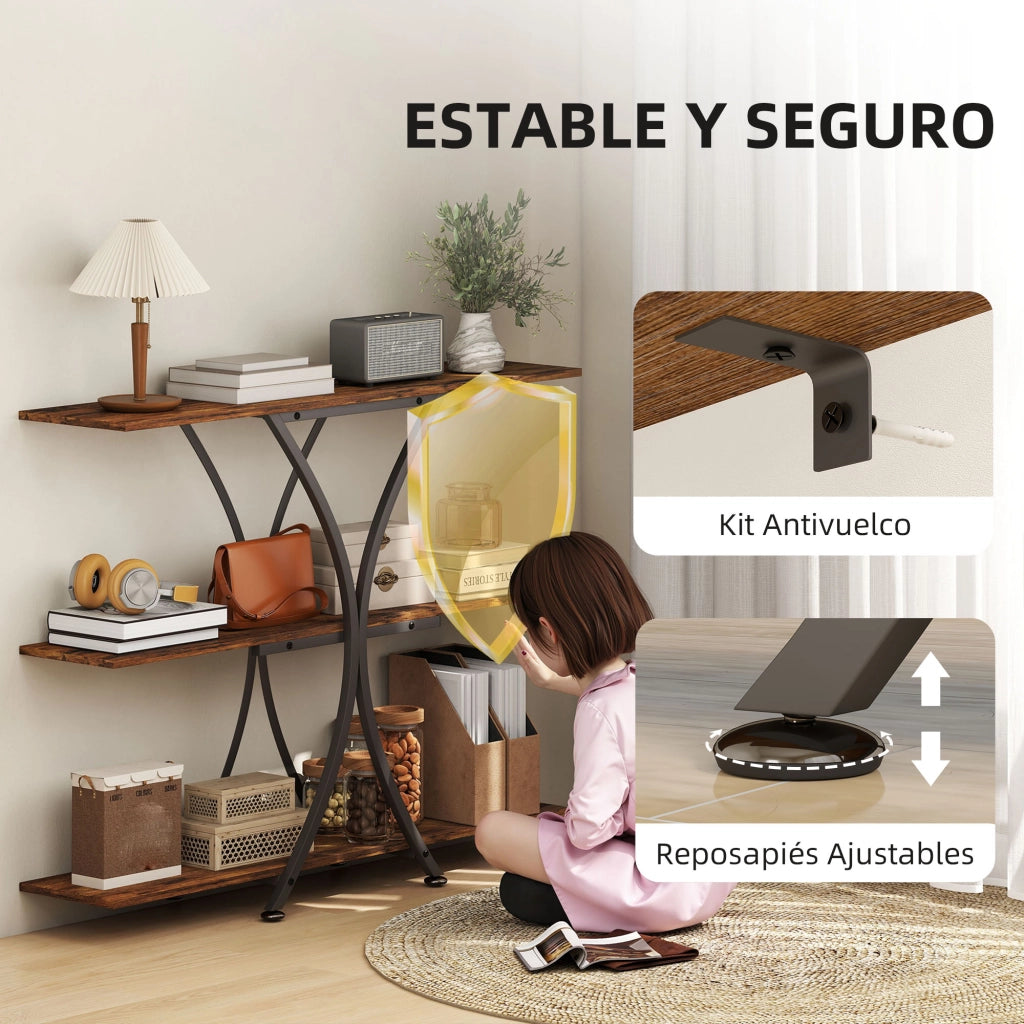 Tavolino da salotto con ripiani aperti ¨C zephmum ¨C marrone, metallo, stile industriale