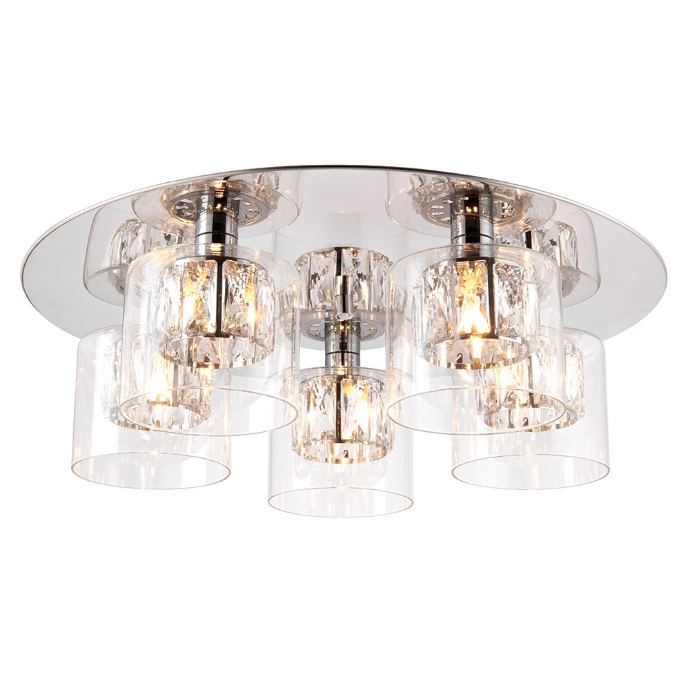Plafoniera rotonda cromo cristallo 5xG9 Endon Verina