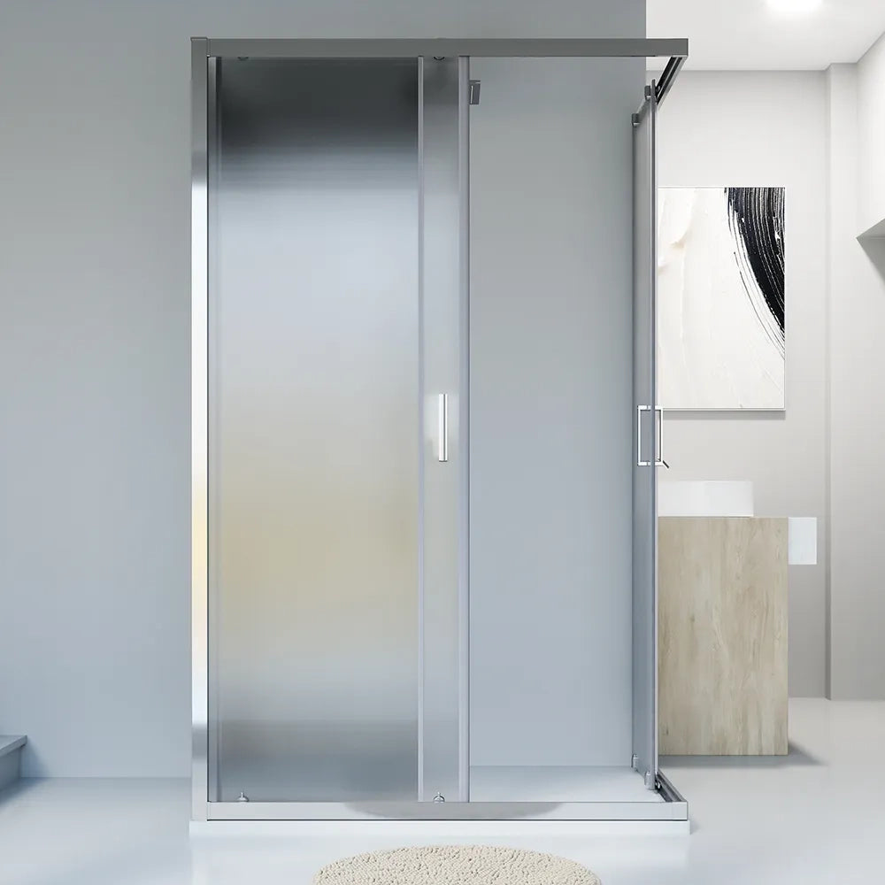 Box doccia cromato 3 lati 80x90x80cm con doppio scorrevole e vetro 6mm stampato h185cm | Tonga