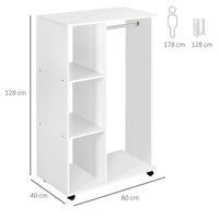 Armadio Guardaroba con Ruote in Legno 80x40x128 cm Bianco