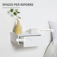 Set 2 Comodini Sospesi in Legno, Design Moderno, 40x30x15cm - Bianco