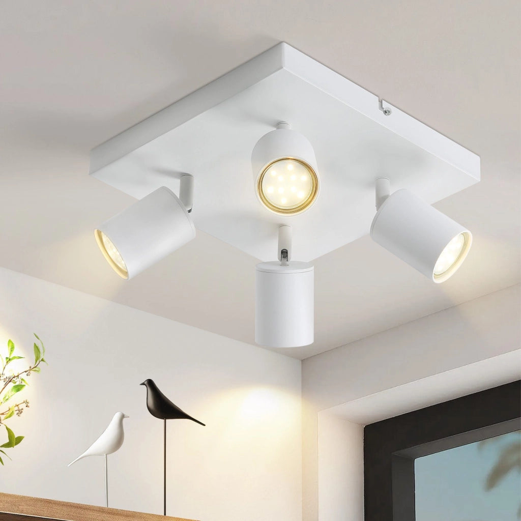ZMH Faretto da soffitto bianchi 4 luci GU10 ferro girevoli 330° stile industriale per salone camera cucina corridoio