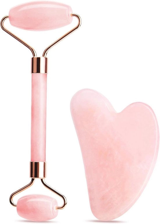 Set di Gua Sha e Jade Roller per il Viso, Strumenti di Massaggio per Pietre Naturali per Anti-Invecchiamento e Cura della Pelle