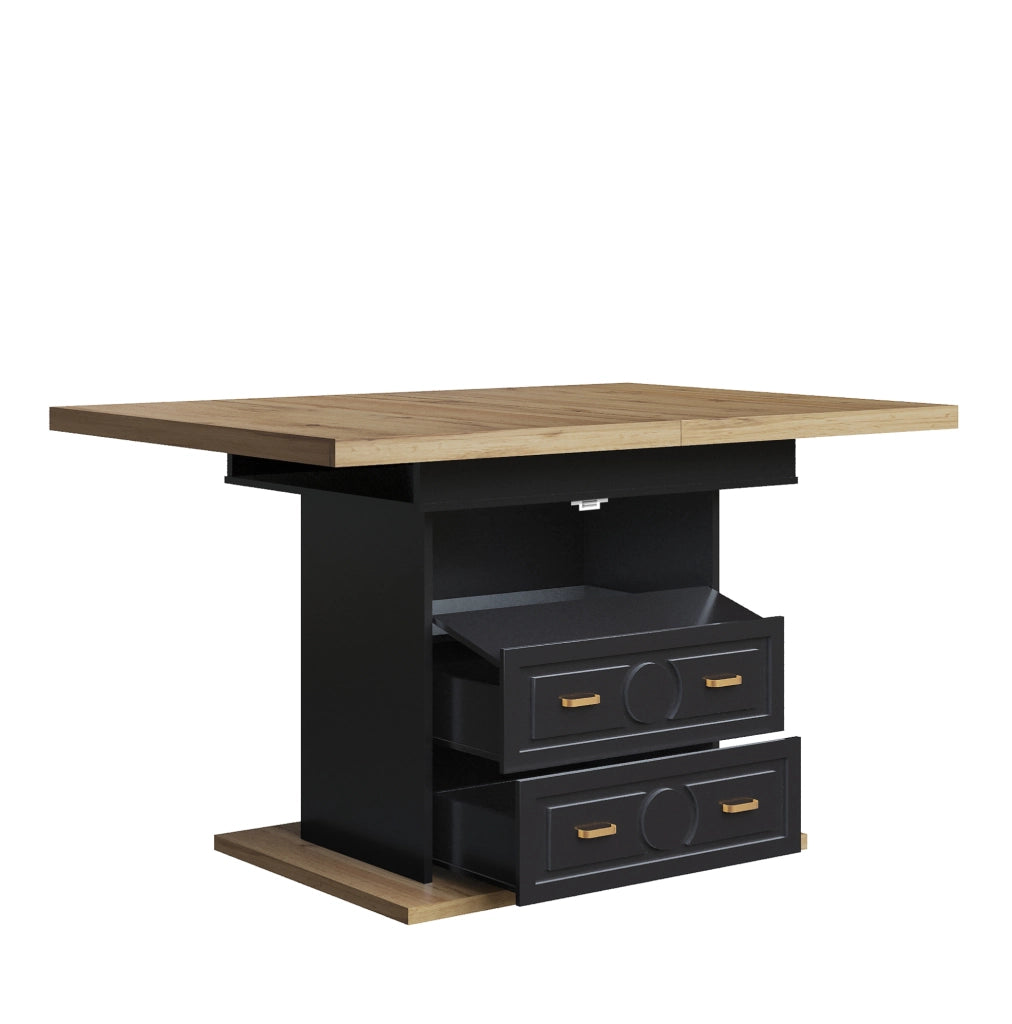 Tavolo da pranzo 110x80x75 cm estendibile con cassetti e vano con chiusura magnetica in MDF e metallo naturale