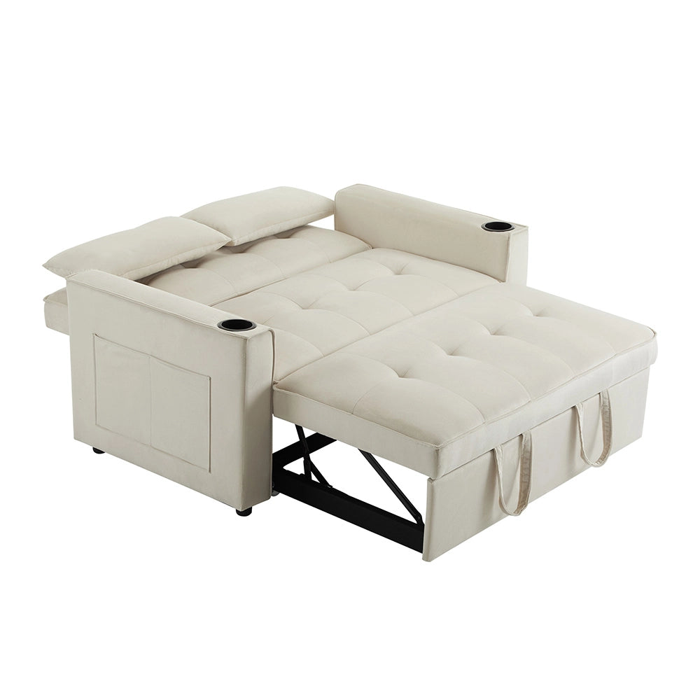 Divano letto 2 posti - Xylo - Portabicchieri cuscini beige