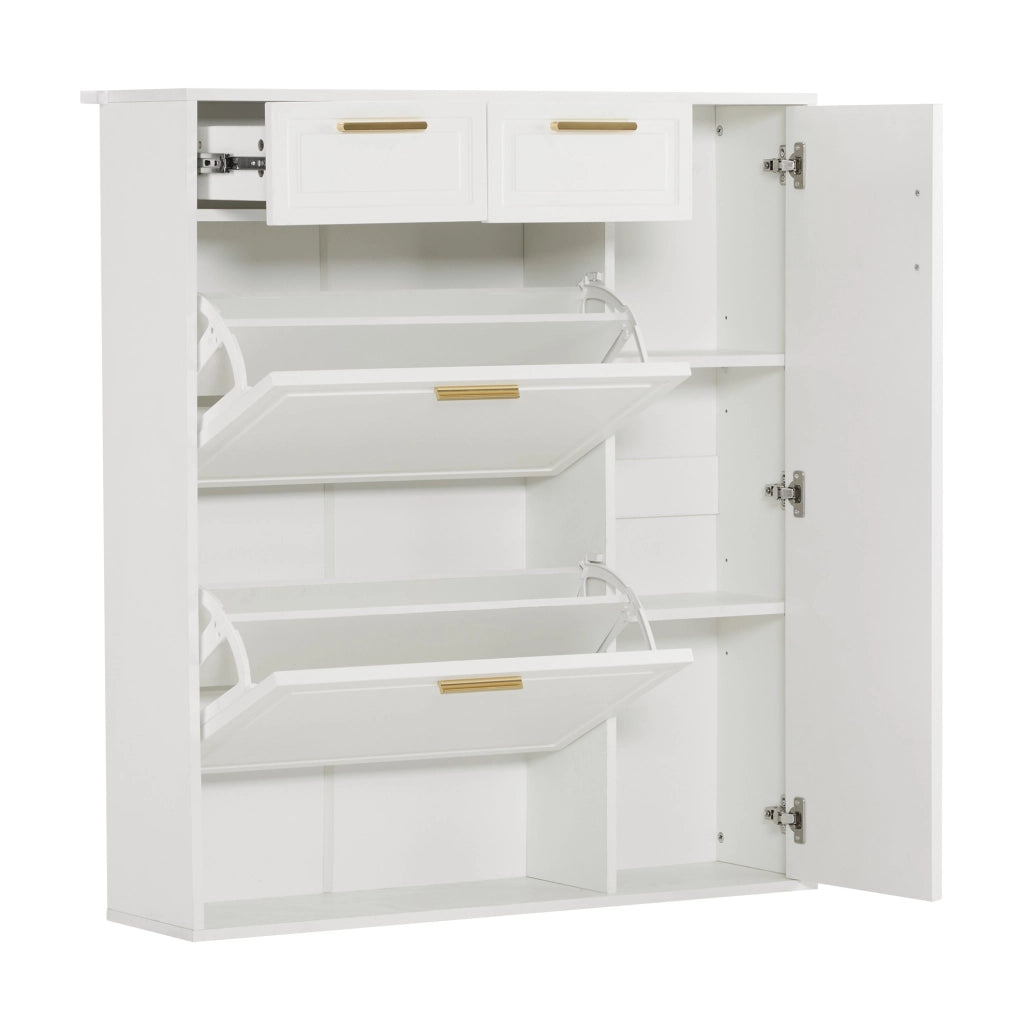 Scarpiera 95x24x107.5 cm con cassetti e ripiani regolabili; pannello truciolare bianco