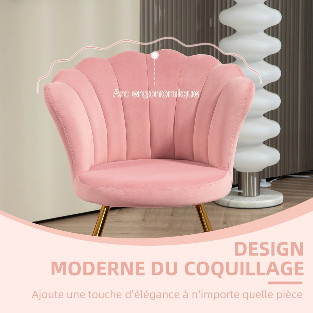 Poltrona in velluto con gambe in acciaio ¨C Zephmum ¨C Rosa 69x64x80 cm