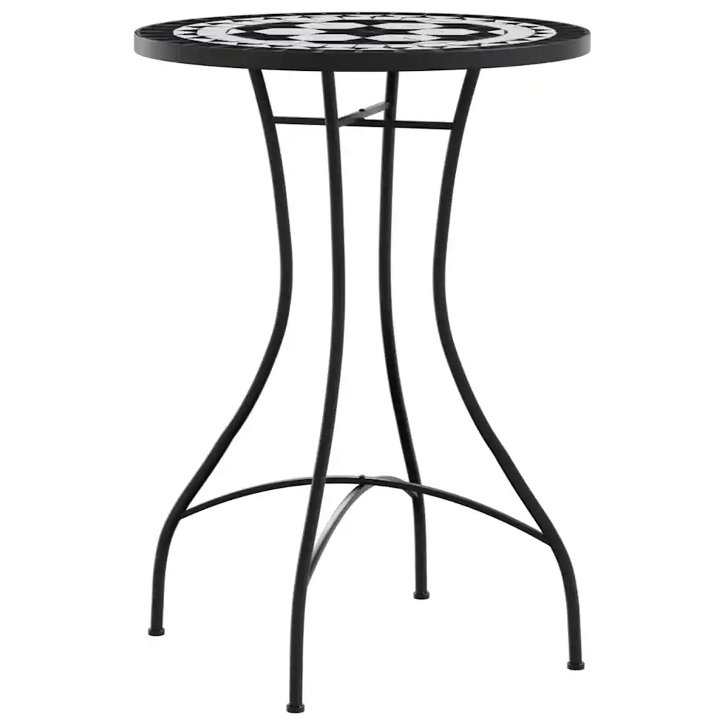Set da Bistrot con Mosaico Nero e Bianco in Ferro e Ceramica 3216354
