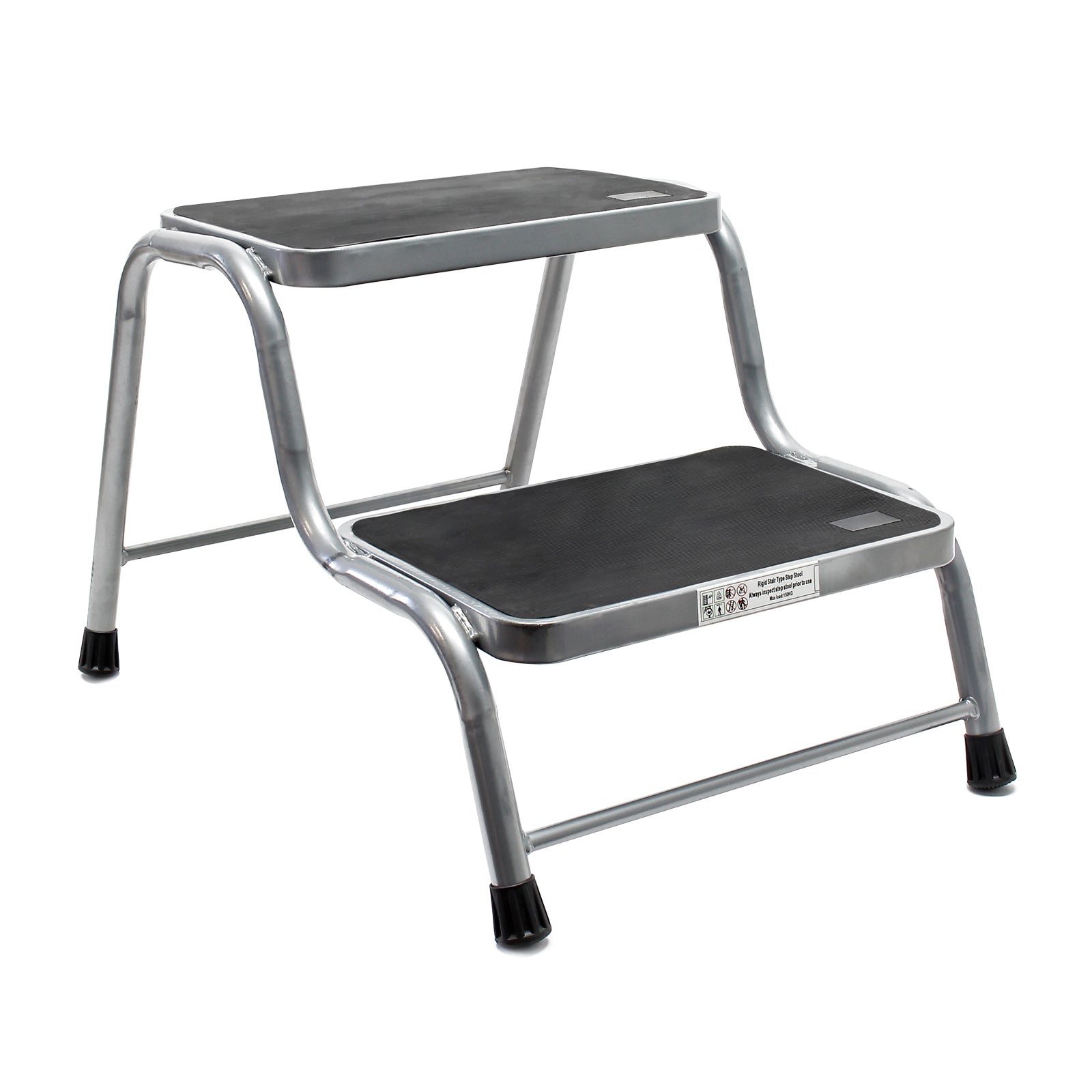 Scaletta 2 gradini, sgabello scaletto con portata 150 kg, doppio gradino in acciaio con 2 gradini antiscivolo