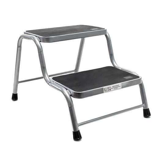 Scaletta 2 gradini, sgabello scaletto con portata 150 kg, doppio gradino in acciaio con 2 gradini antiscivolo