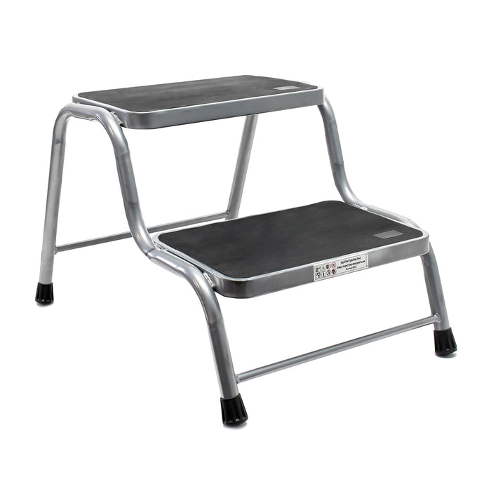 Scaletta 2 gradini, sgabello scaletto con portata 150 kg, doppio gradino in acciaio con 2 gradini antiscivolo