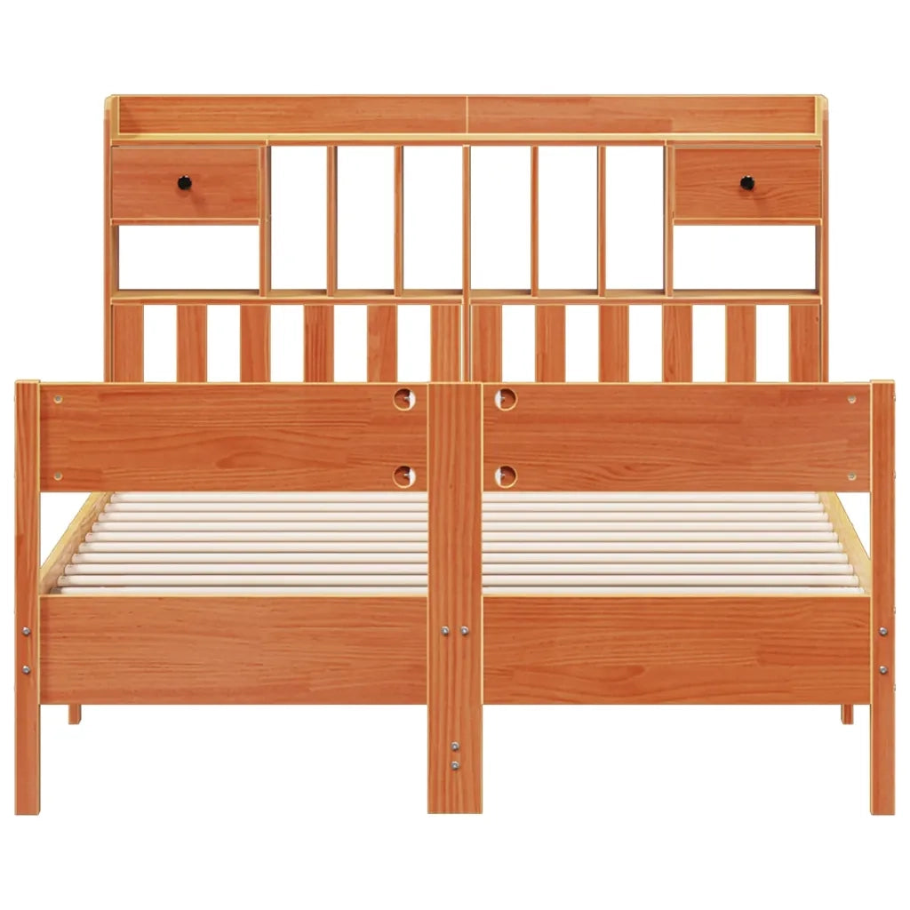 Letto Libreria senza Materasso Marrone Cera 140x200 cm in Pino 3323028