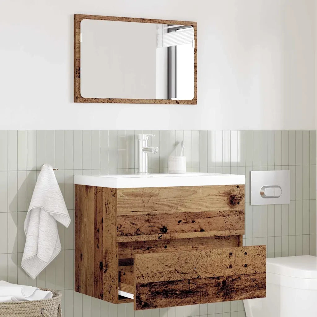 Set di mobili per il bagno con cassetto 2 pcs Legno vecchio 875432