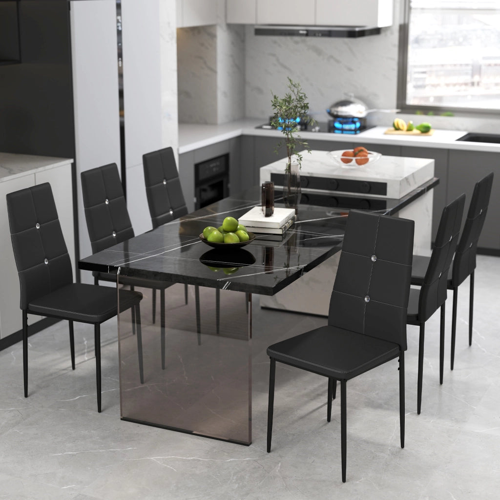 Set di 6 Sedie da Pranzo Imbottite in Ecopelle con Schienale Alto e Gambe in Metallo ¨C Minimal ¨C Nero