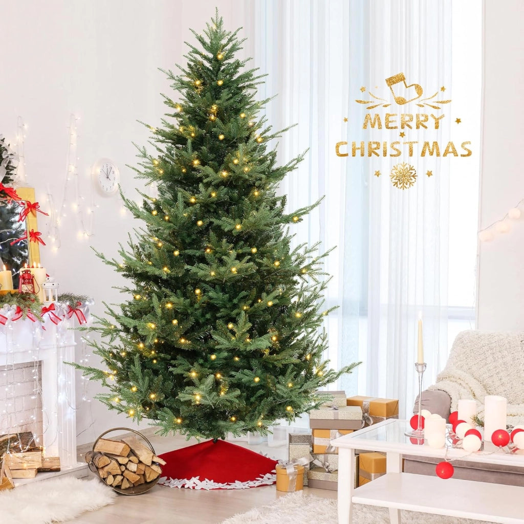 Albero di Natale Artificiale 135/180/210/240 CM, Albero di Natale con 160/240/340/450 Luci LED Bianche Calde, 442/778/1090/1480 Punte di Rami e Foglie Miste in PE & PVC (240 CM)