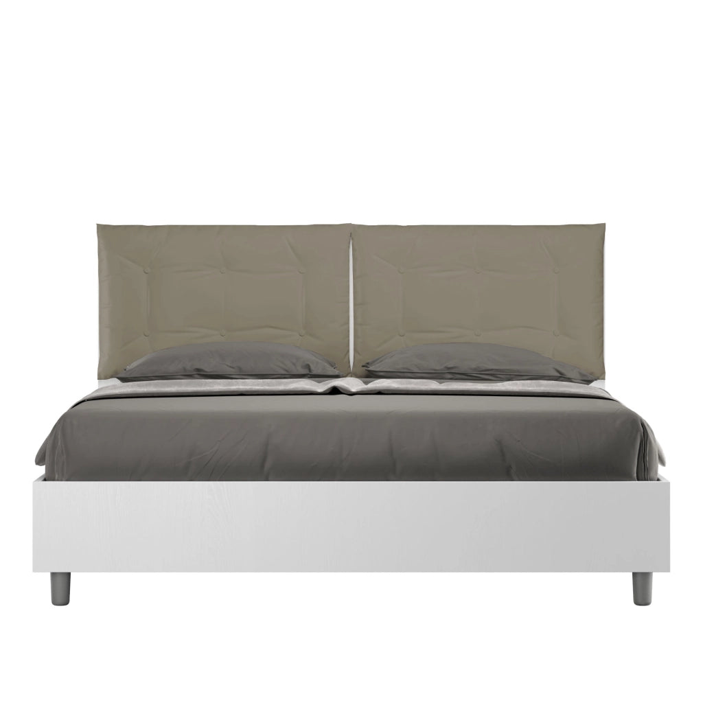 Letto Matrimoniale 160x200 cm Senza Rete Struttura Bianco Frassico con Cuscini in Similpelle Egos Annalisa Cappuccino