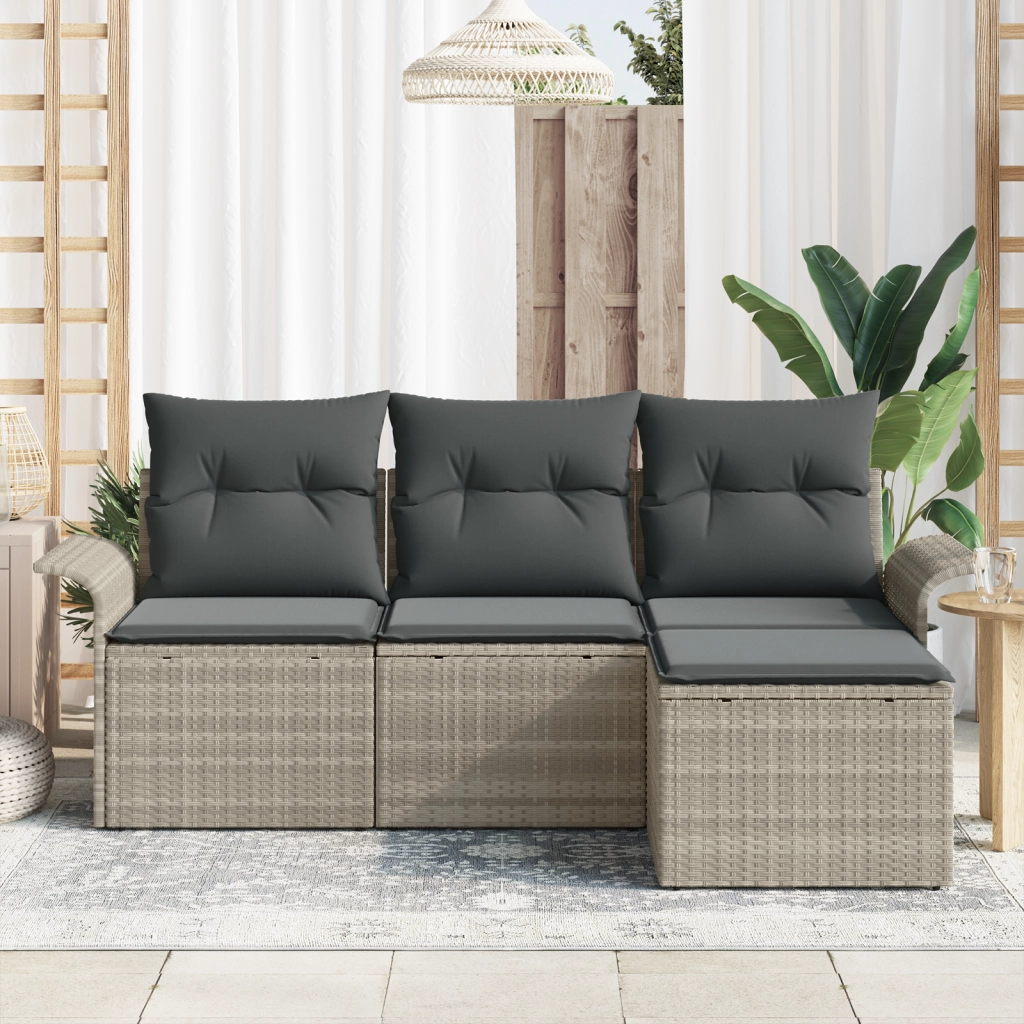 Set di Divani da Giardino con Cuscini Grigio Chiaro Rattan Poli