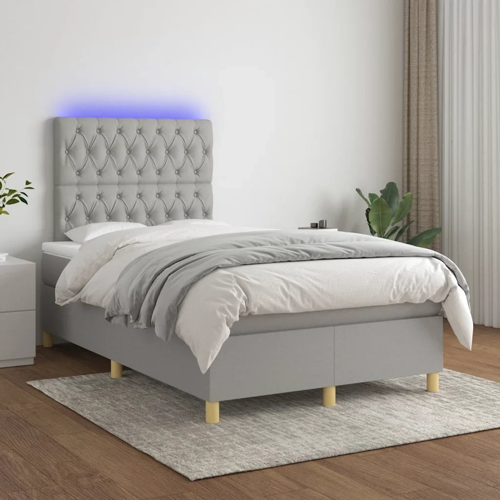 Letto a Molle Materasso e LED Grigio Chiaro 120x190 cm Tessuto