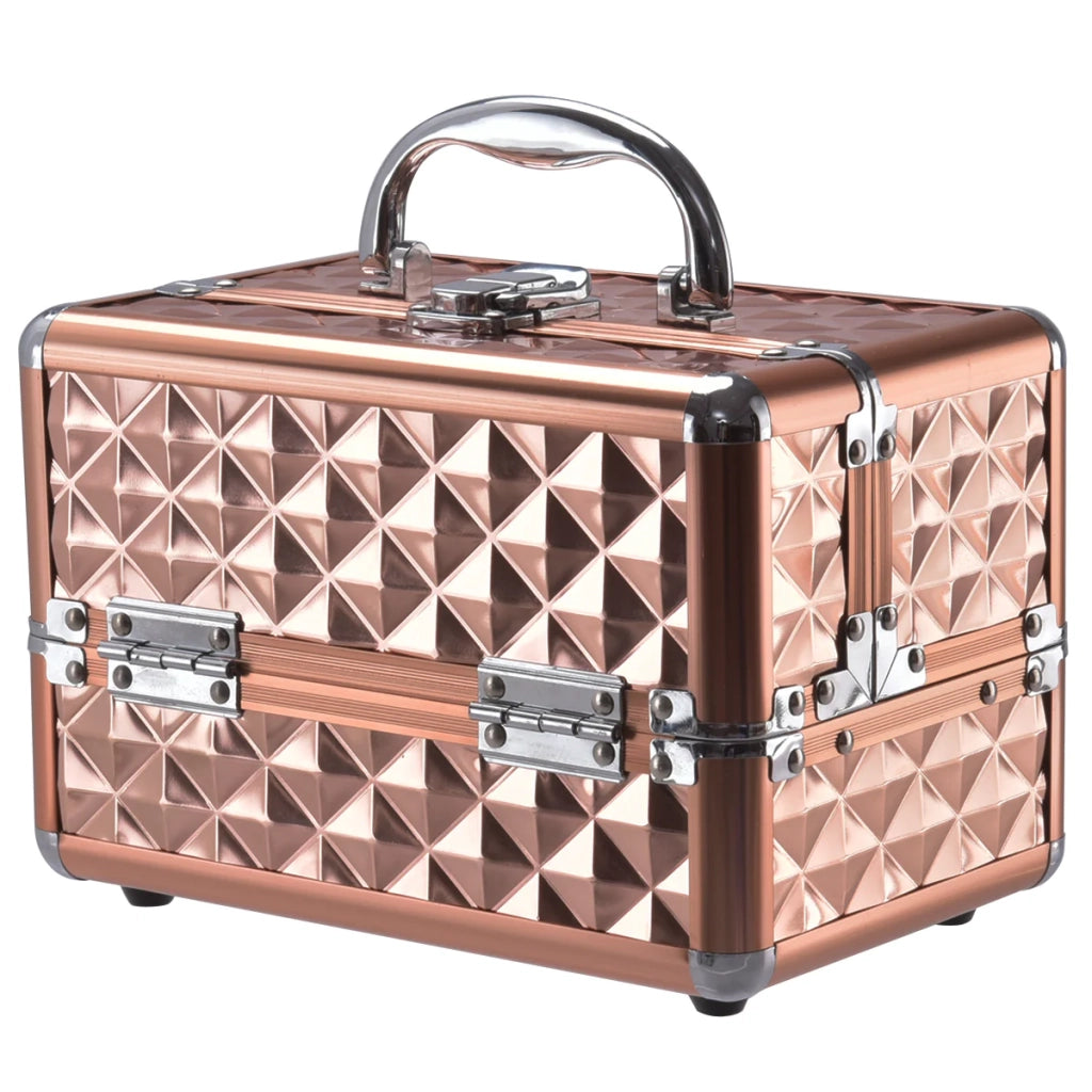 Trousse per il trucco 23 x 15 x 15 cm grande capienza con specchio e design elegante in ABS color oro rosa 20_0020542
