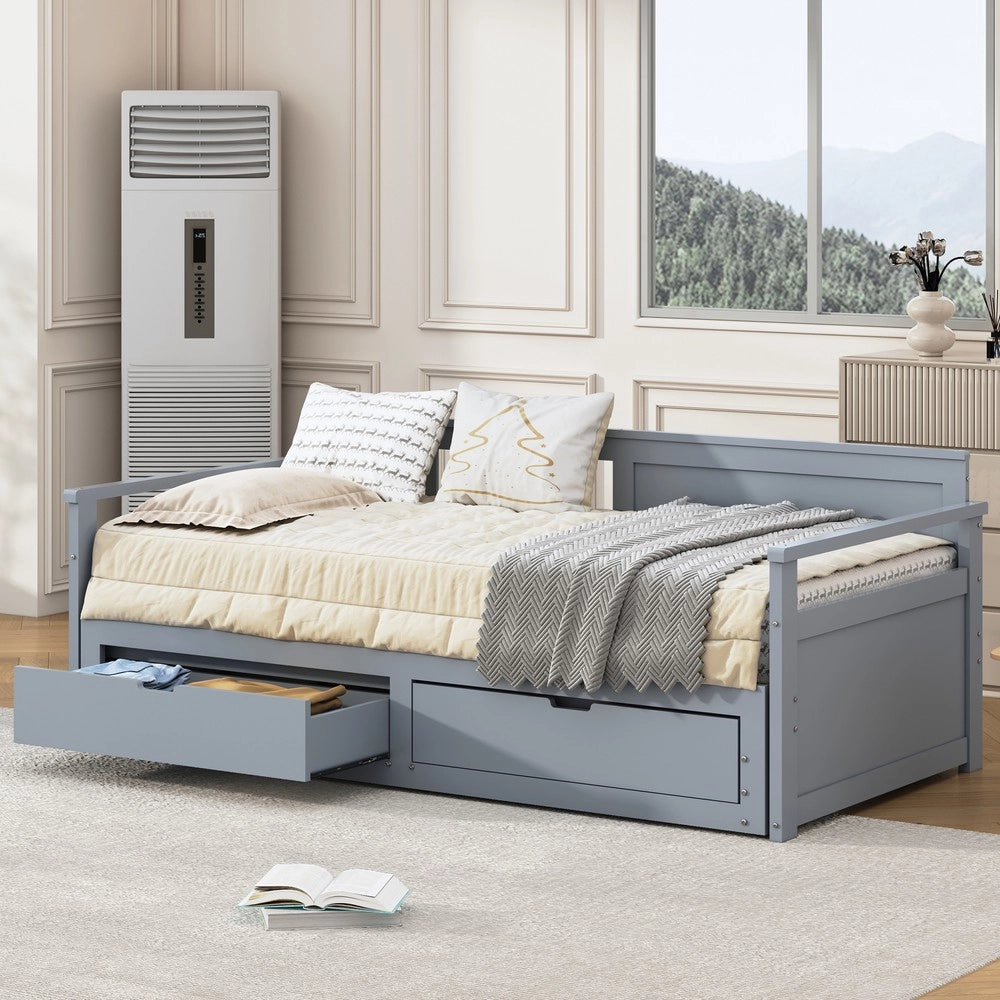 Letto Multifunzione 2 in 1 con Cassetti e Letto Estraibile ¨C MINIMAL ¨C Pino Grigio 90x190