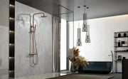 IMEX Colonna doccia monocomando serie Monza in ottone oro rosa spazzolato, soffione anticalcare Ø20 cm, cartuccia ceramica Ø35 mm, asta estensibile, tubo e maniglia, Imex-BDM039-ORC