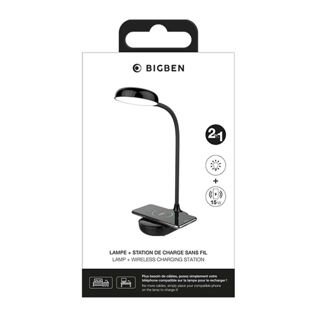 Lampada da Scrivania LED Flessibile con Caricatore wireless Qi 15W Controlli Touch Nero BigBen Connected