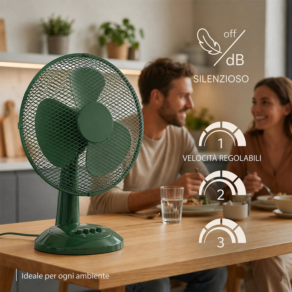 Ventilatore da Tavolo Ø30 cm Potenza 35W 3 Velocità Silenzioso Verde