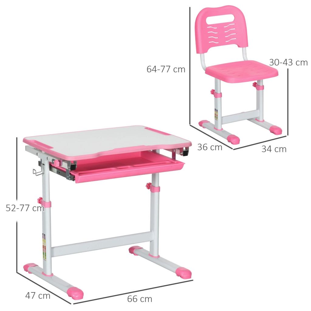 Scrivania Bambini con Sedia Regolabile ¨C zephmum ¨C 66x47x52-77 cm, Rosa