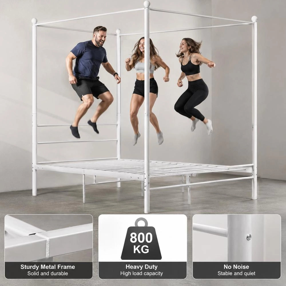 White Metal Four-poster Bed, 140x200 Cm