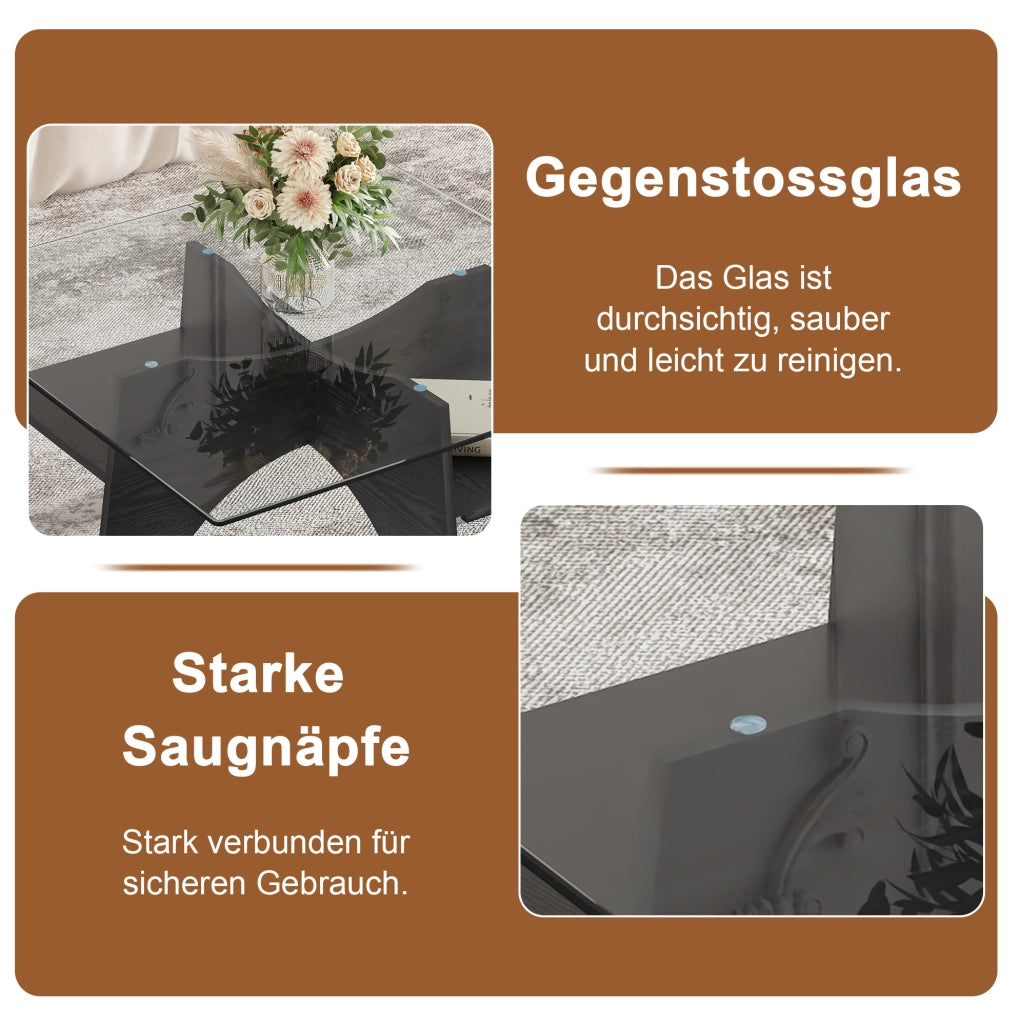 Tavolino da caffè quadrato 80 cm in vetro e MDF nero