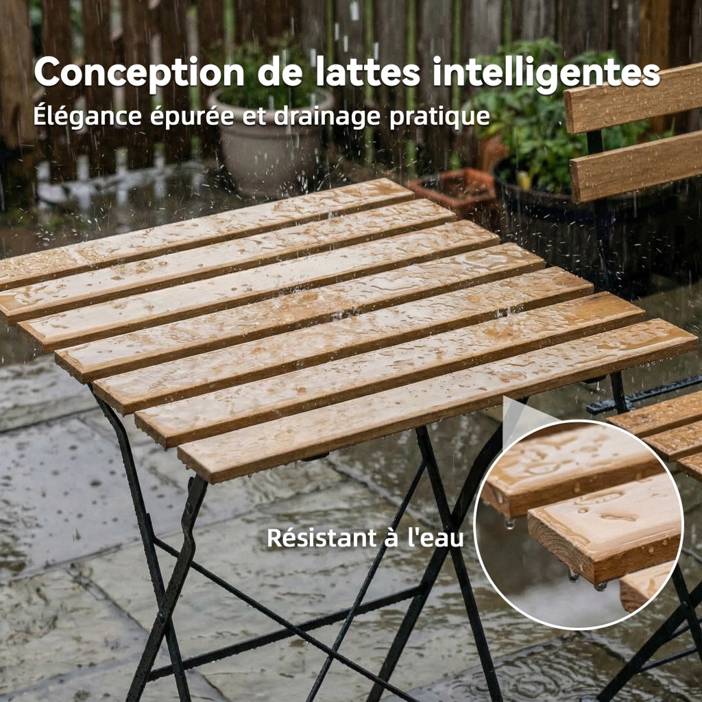 Set Bistrot Giardino 3 Pezzi ¨C Xylo ¨C 2 Sedie Pieghevoli Tavolo Legno Acacia 55x55cm Naturale